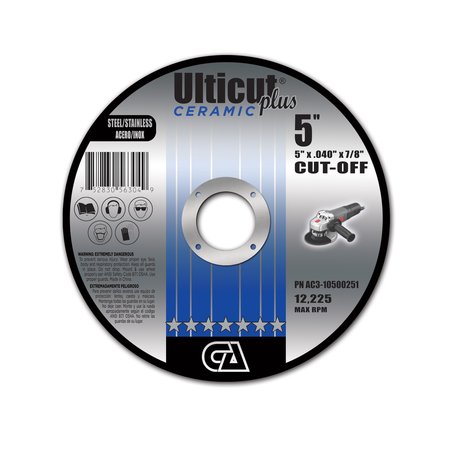 CONTINENTAL ABRASIVES 5" x .040" x 7/8" Ceramic Ulticut Plus T1 Double Reinforced Cut-Off Wheel for Stainless/Steel AC3-10500251